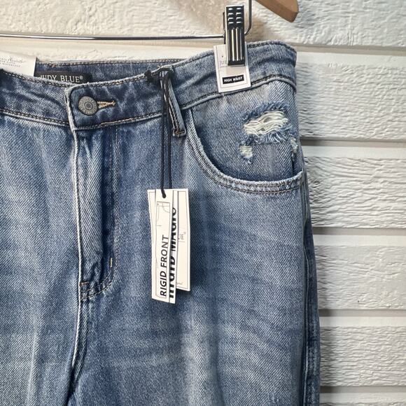 Judy Blue Jeans Womens Plus 15 32 Blue Denim Ridge front Stretch Distress NWT - Picture 2 of 15